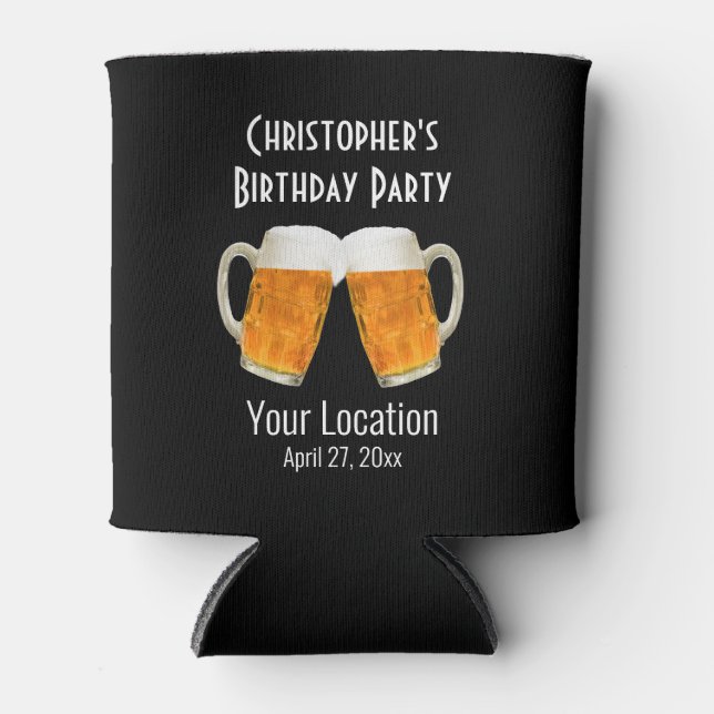 Birthday Party Favour Beer Cheers Modern Typograph Can Cooler (Front)