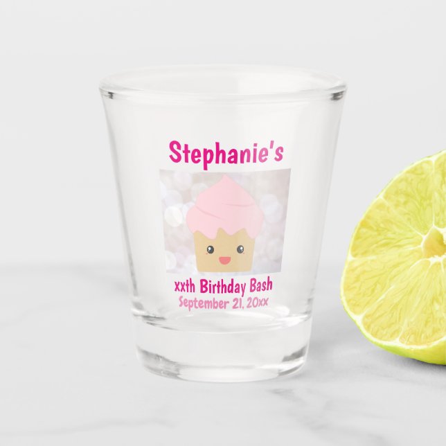 Birthday Party Favour Cute Pink Cupcake Shot Glass (Front)