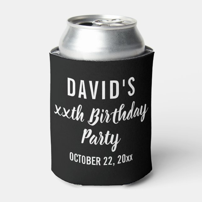 Birthday Party Favour Modern Elegant Black Can Cooler (Can Front)