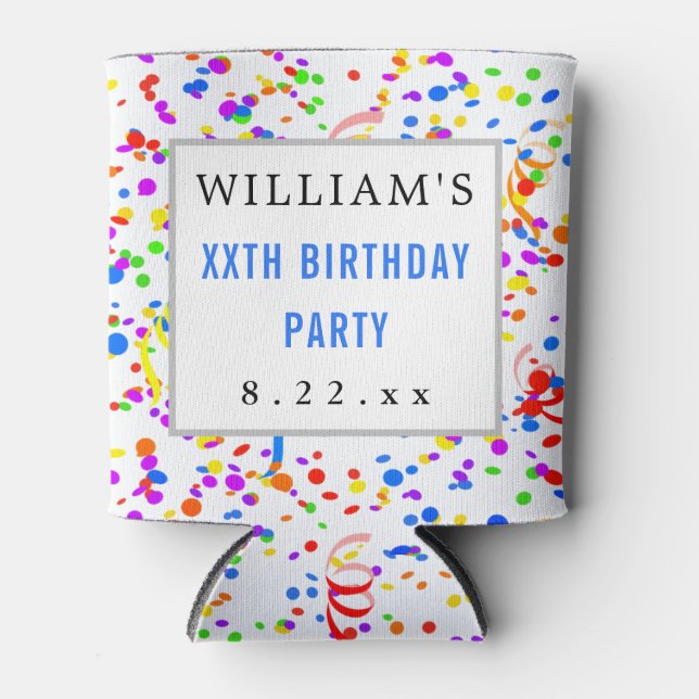Birthday Party Favour Modern Typography Can Cooler (Front)