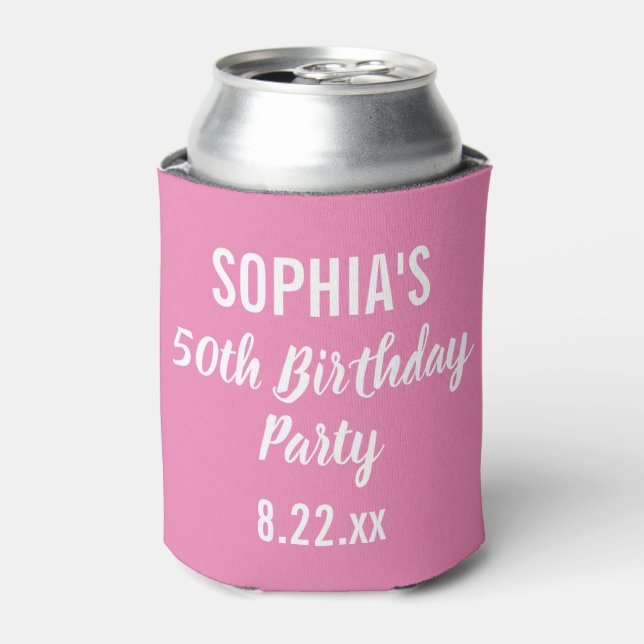 Birthday Party Favour Modern Typography Pink Can Cooler (Can Front)