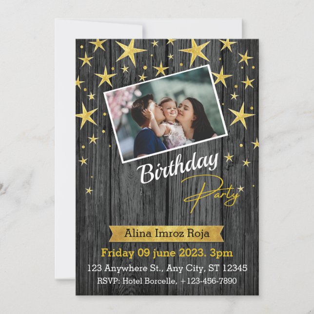 Birthday Party Flat Invitation Card, Size: 5" x 7" (Front)
