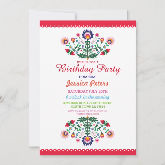 Birthday Party Floral Fiesta Mexican Viva Any Age Invitation (Front)
