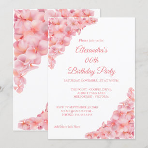 Birthday Party Floral Pink Hydrangeas on White Invitation