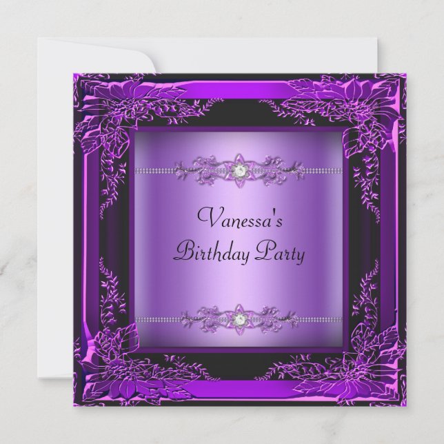 Birthday Party Floral Purple Diamond Image Invitation (Front)