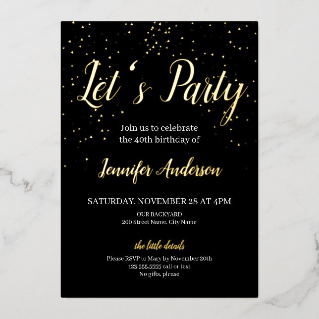 Birthday Party Foil Invitation (Front)