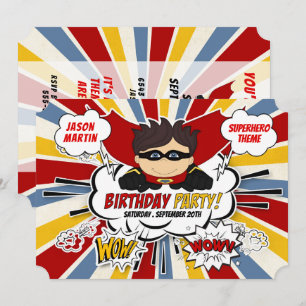 Birthday Party for Boys Super Kids Red Comic Invitation