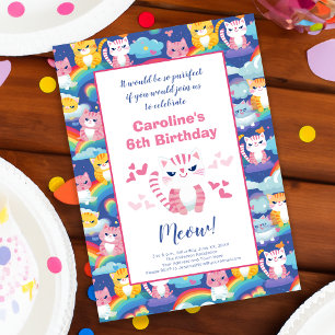 Birthday Party for Girl Kittens on Rainbows Announcement