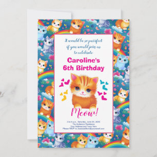 Birthday Party for Girl Kittens on Rainbows Announcement