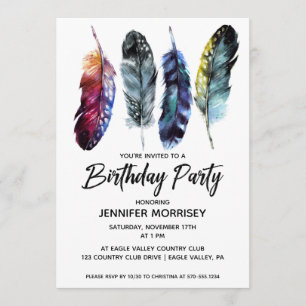 Birthday Party for Women Boho Style Feathers Invitation