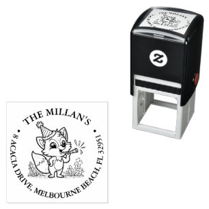 birthday party fox theme self-inking stamp
