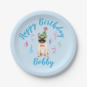 Birthday Party French Bulldog Paper Plates
