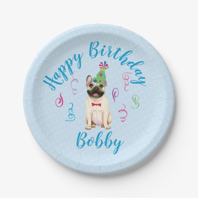 Birthday Party French Bulldog Paper Plates (Front)