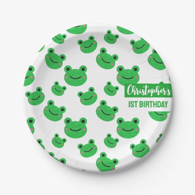 Birthday Party Frog Modern Pattern Paper Plate (Front)