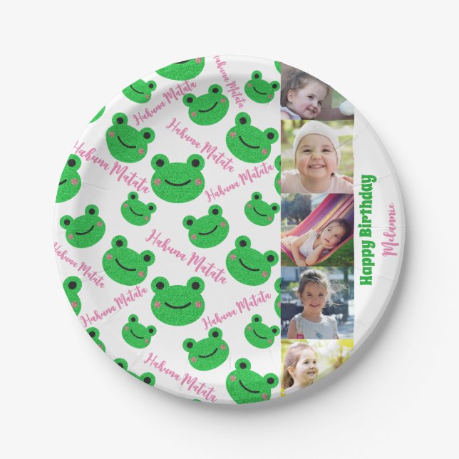 Birthday Party Frog Theme Photo / Text Paper Plate (Front)