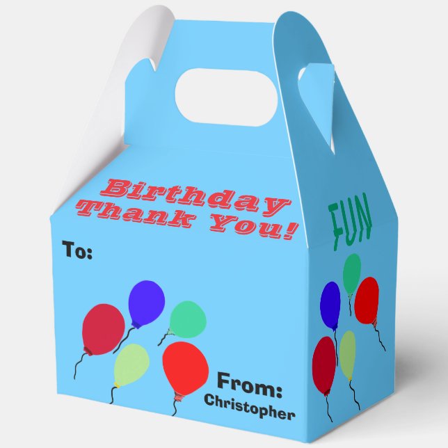 Birthday Party Fun Balloons Thank You  Favour Box (Back)