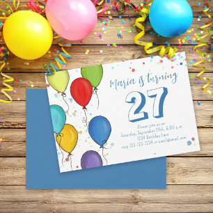 Birthday Party Fun Celebration Balloons Confetti Invitation