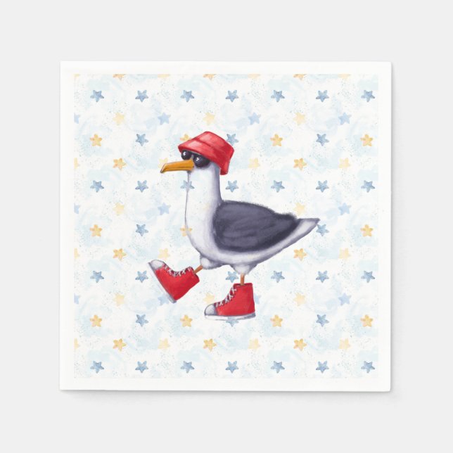 Birthday Party Fun Cute Seagull Bird  Napkin (Front)