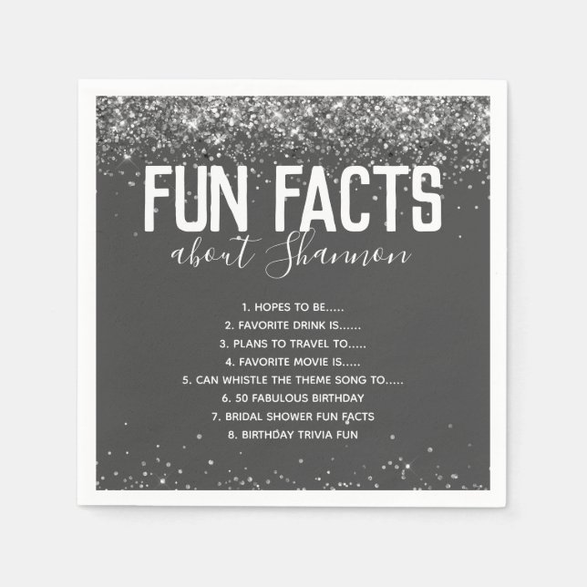 Birthday Party Fun Facts Silver Glitter Girly  Nap Napkin (Front)