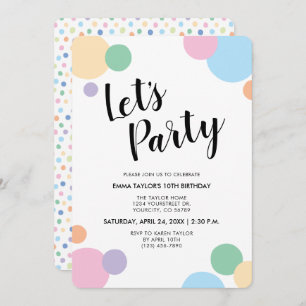 Birthday Party Fun Rainbow Confetti Balloon Dots Invitation