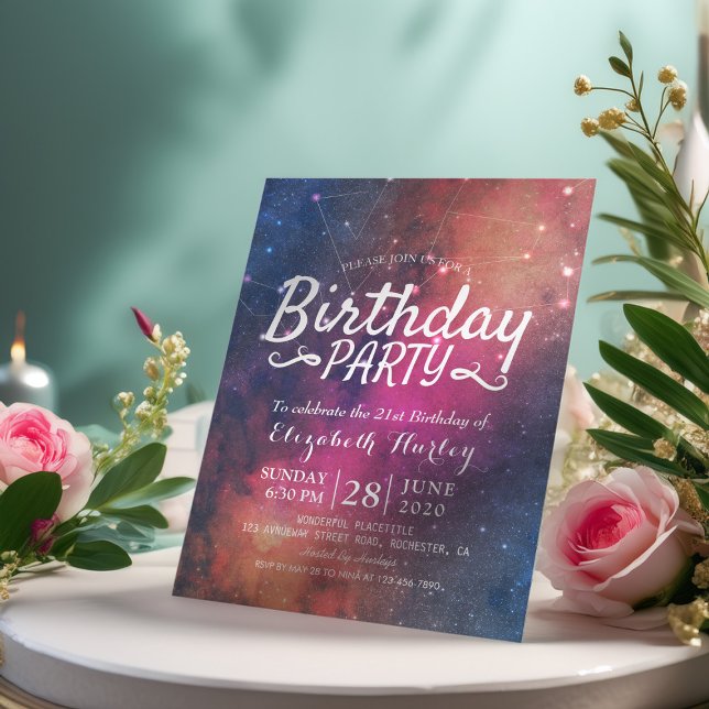 Birthday Party Galaxy Stars Nebula Constellations Invitation Postcard (Creator Uploaded)