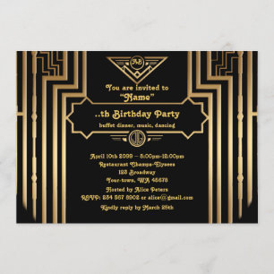 Birthday Party, Gatsby style, Art-Deco,gold black Invitation