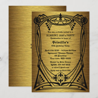 Birthday Party, Gatsby style, gold black,monogram Invitation