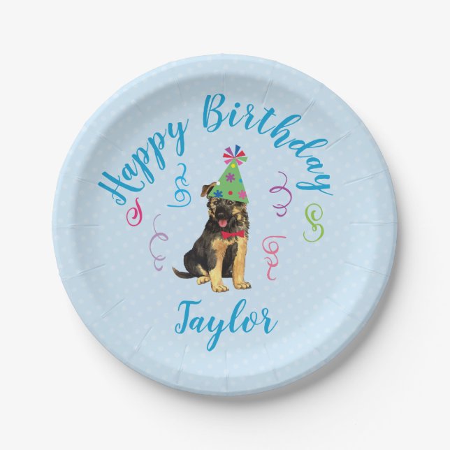 Birthday Party German Shepherd Paper Plate (Front)