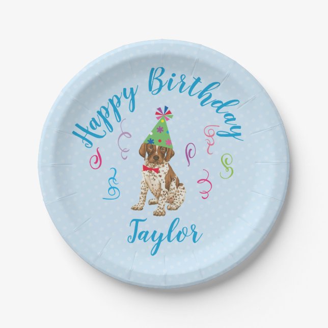 Birthday Party German Shorthaired Pointer Paper Plate (Front)