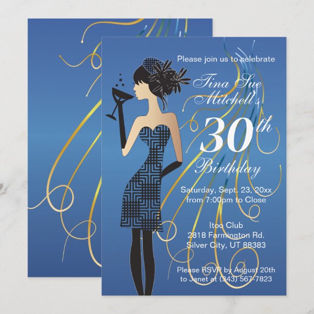 Birthday Party Girl in Blue Invitation (Front/Back)