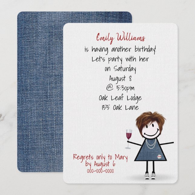 Birthday Party Girl in Sneakers with Wine Invitation (Front/Back)