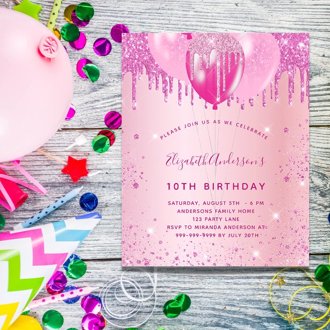 Birthday party girl pink glitter sparkle budget flyer (Creator Uploaded)
