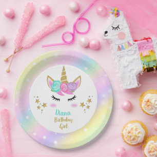 Birthday Party Girl Plate with Unicorn & Name