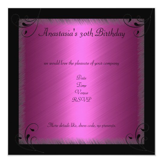 Birthday Party Glamour Hot fuchsia Black Floral Card