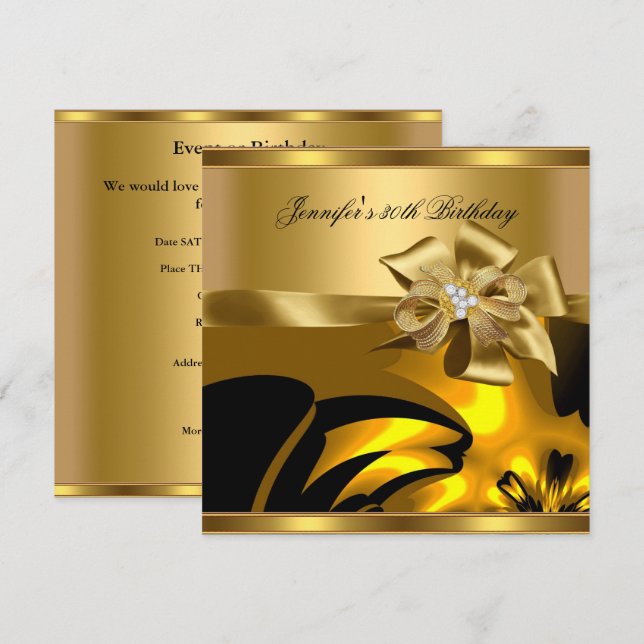 Birthday Party Gold Abstract Diamond Jewel Invitation (Front/Back)