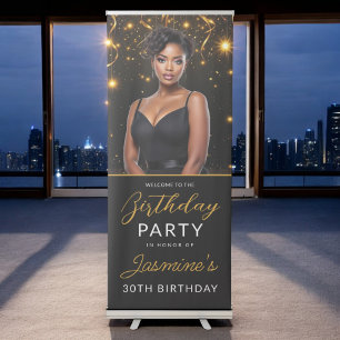 Birthday Party Gold and Black Photo Instagram  Retractable Banner