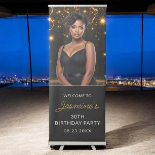 Birthday Party Gold and Black Photo Instagram  Retractable Banner