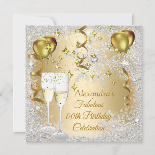 Birthday Party Gold Balloons champagne snowflake Invitation