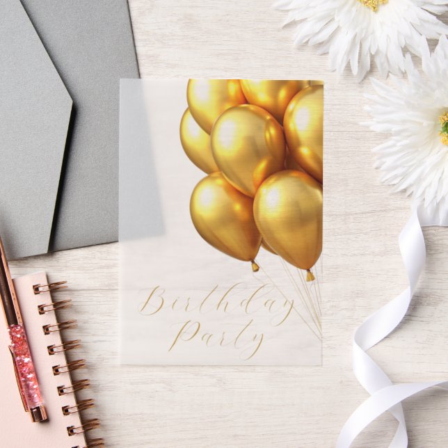 Birthday Party Gold Balloons Vellum Invitations (Wedding)