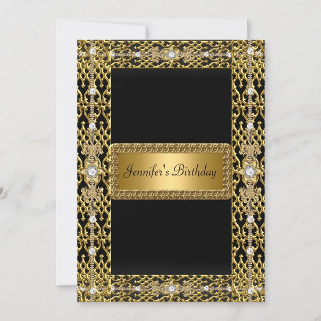 Birthday Party Gold Black Any age Invitation (Front)