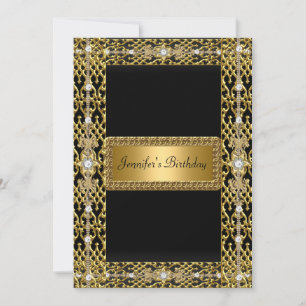 Birthday Party Gold Black Any age Invitation