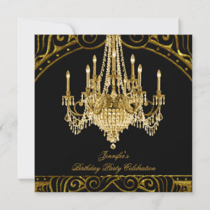 Birthday Party Gold Black Chandelier Invitation