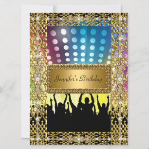 Birthday Party Gold Black Disco Any age Invitation