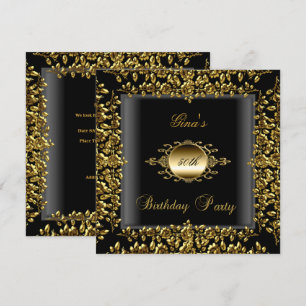 Birthday Party Gold Black Floral Womens 50th Invitation