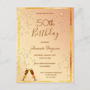 Birthday party gold bubbles invitation postcard