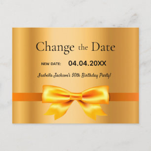 Birthday party gold change the date postcard