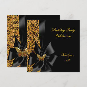 Birthday Party Gold Cheetah Black Butterfly Invitation