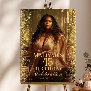 Birthday party gold confetti photo welcome poster