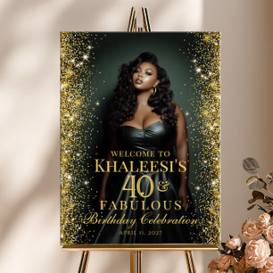 Birthday party gold confetti photo welcome poster