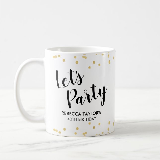 Birthday Party Gold Faux Foil Confetti Custom Name Coffee Mug (Left)